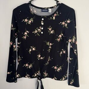 The Children’s Place Black Floral Long Sleeve Thermal L (10/12)
